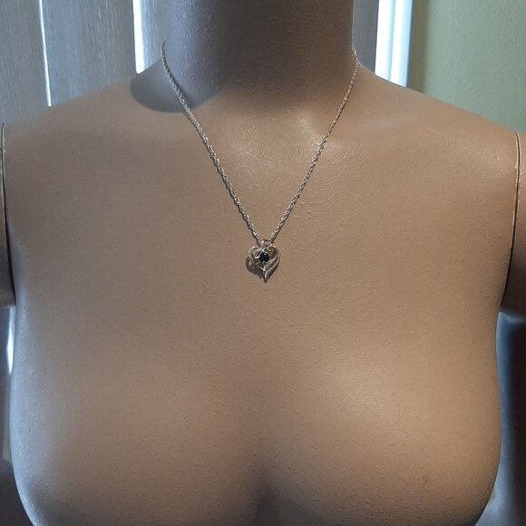 NWOT Gold Heart Earrings and Necklace w Black Diamonds - Classic Dainty Style - Picture 5 of 6